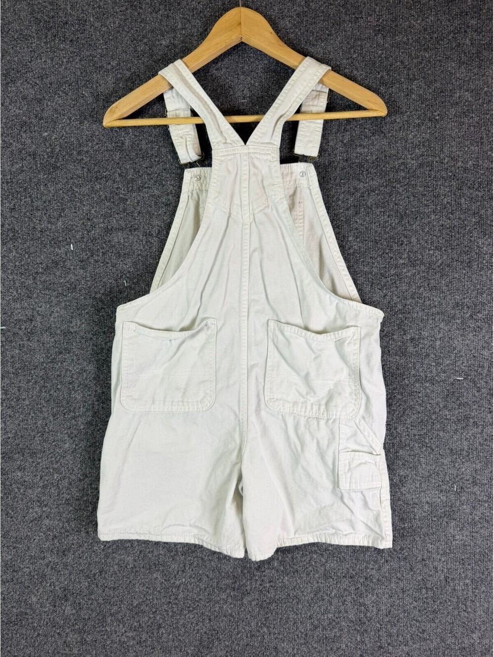 Vans Womens White Denim Overall Shortalls Size Large Off White Canvas Shortalls - Picture 7 of 7